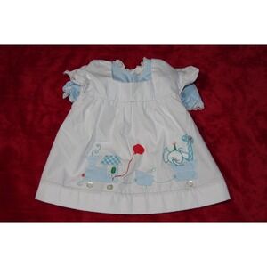 Vtg Nannette Baby Girl Embroidered Easter Dress Circus Train Cottagecore 3 Mos